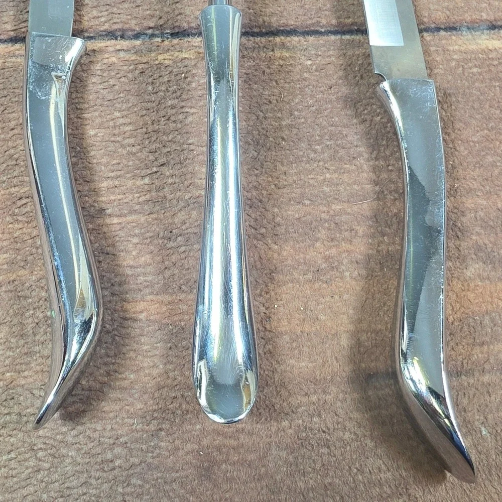 Carvel Hall Carving Set Home OS Silver Good MCM Stainless 3pc USA